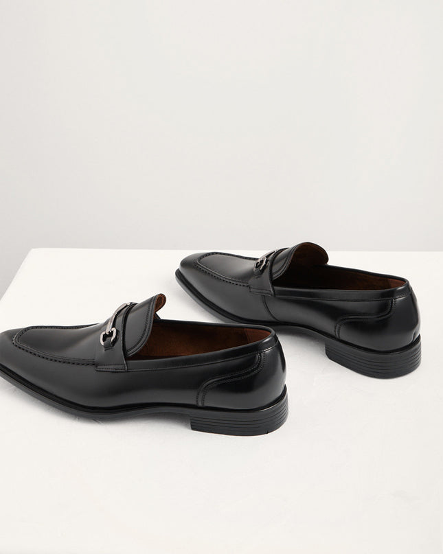 Leather Square Toe Bit Loafers