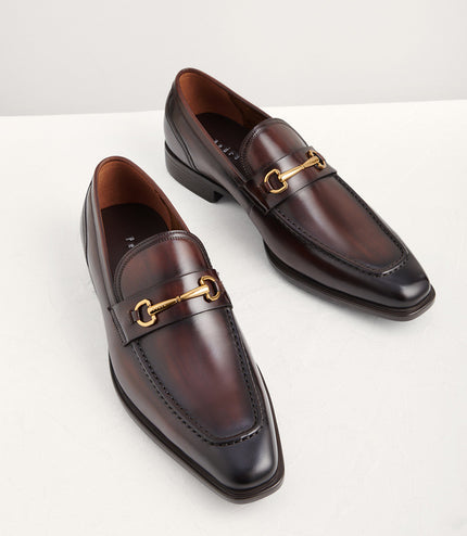 Leather Square Toe Bit Loafers
