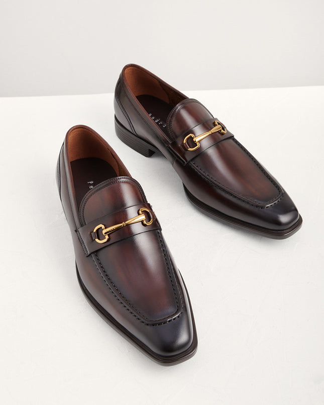 Leather Square Toe Bit Loafers