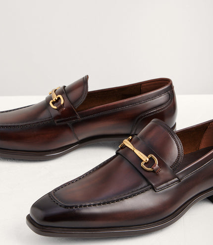 Leather Square Toe Bit Loafers