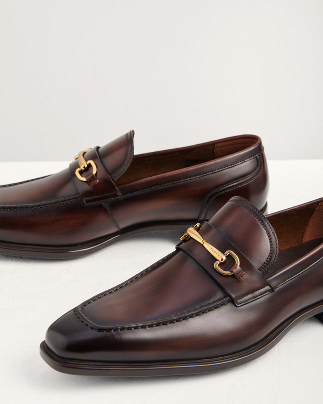 Leather Square Toe Bit Loafers