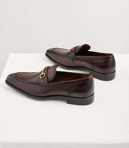 Leather Square Toe Bit Loafers