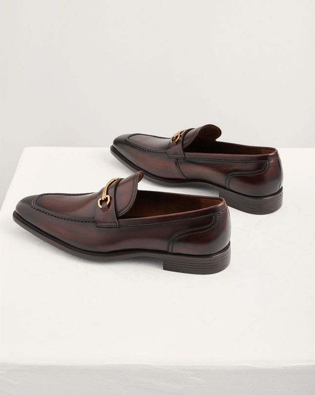 Leather Square Toe Bit Loafers