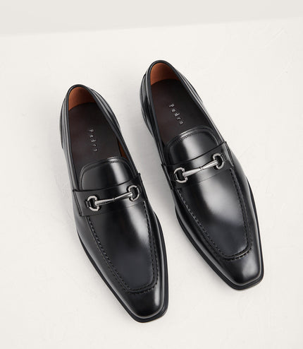 Leather Square Toe Bit Loafers
