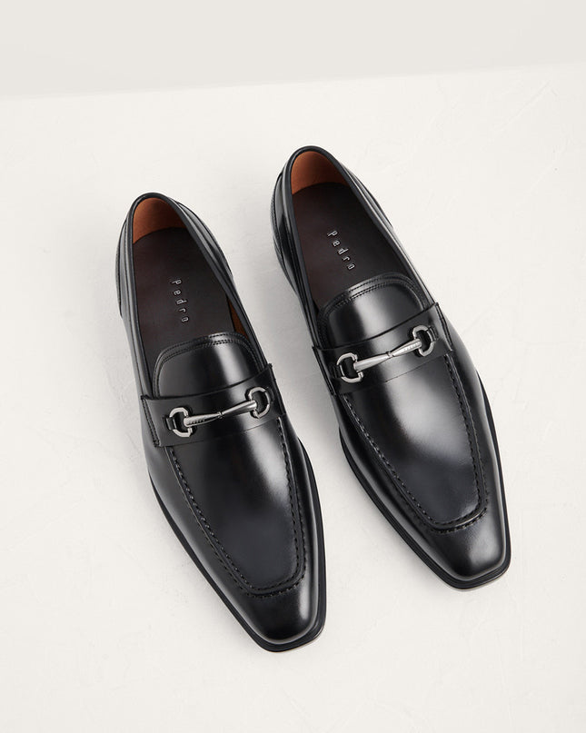 Leather Square Toe Bit Loafers