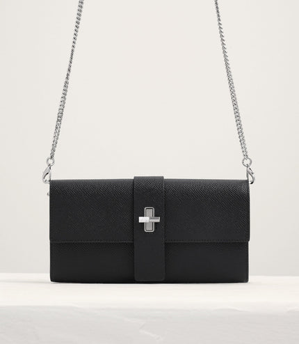 Turnlock Leather Wallet with Chain