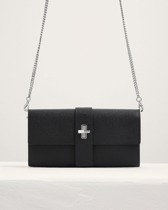 Turnlock Leather Wallet with Chain