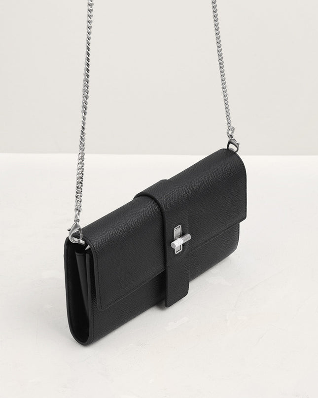Turnlock Leather Wallet with Chain