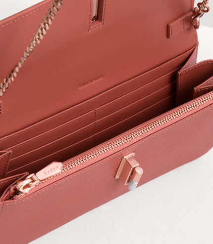 Turnlock Leather Wallet with Chain