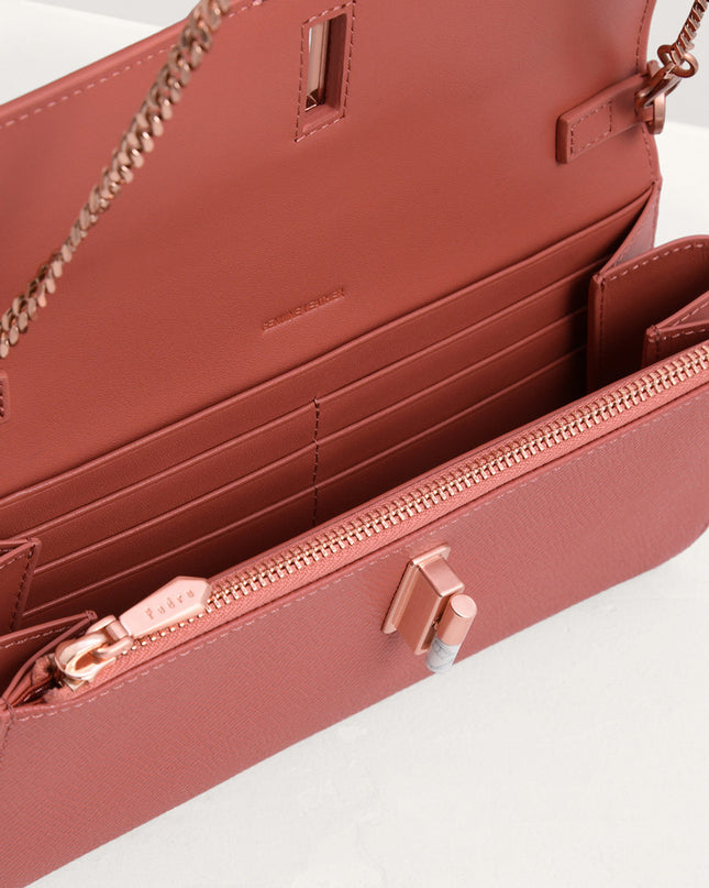 Turnlock Leather Wallet with Chain