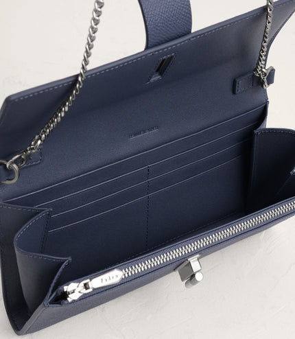 Turnlock Leather Wallet with Chain