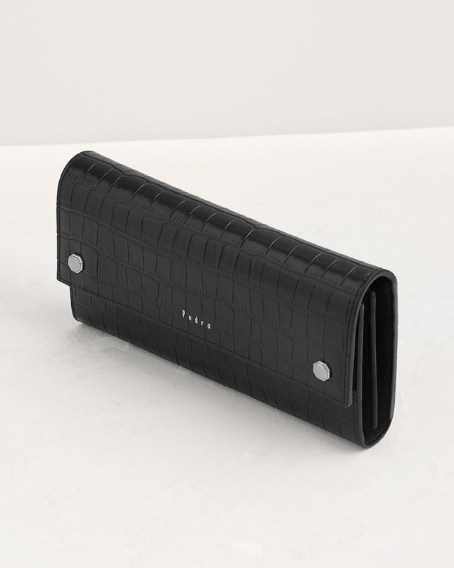 Croc-Effect Embossed Leather Wallet
