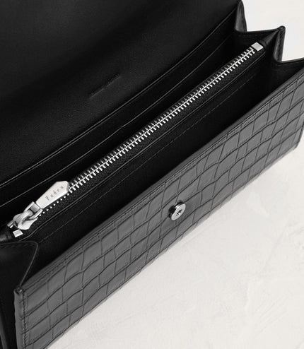 Croc-Effect Embossed Leather Wallet