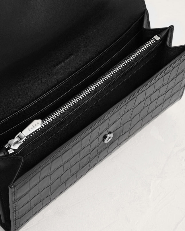 Croc-Effect Embossed Leather Wallet