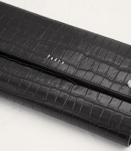 Croc-Effect Embossed Leather Wallet