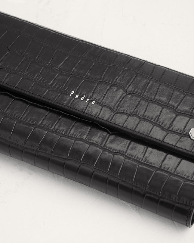 Croc-Effect Embossed Leather Wallet