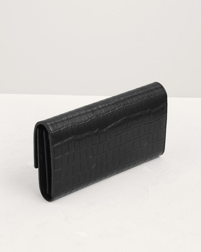 Croc-Effect Embossed Leather Wallet
