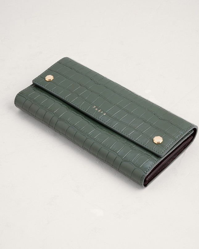 Croc-Effect Embossed Leather Wallet
