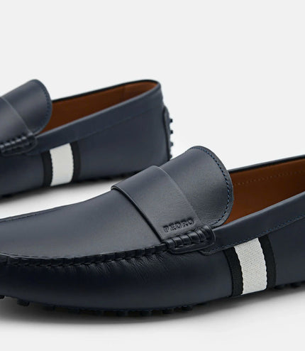 Leather Band Driving Shoes - Navy