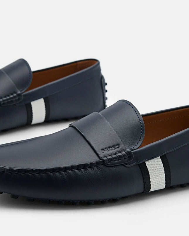 Leather Band Driving Shoes - Navy
