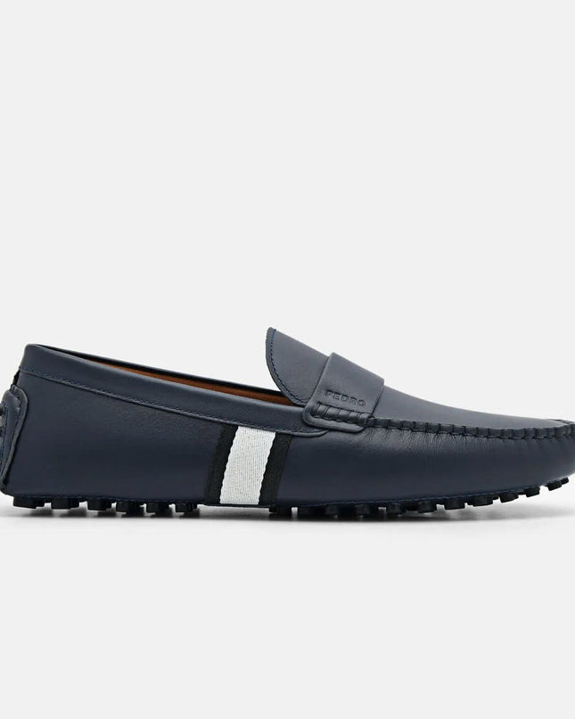 Leather Band Driving Shoes - Navy