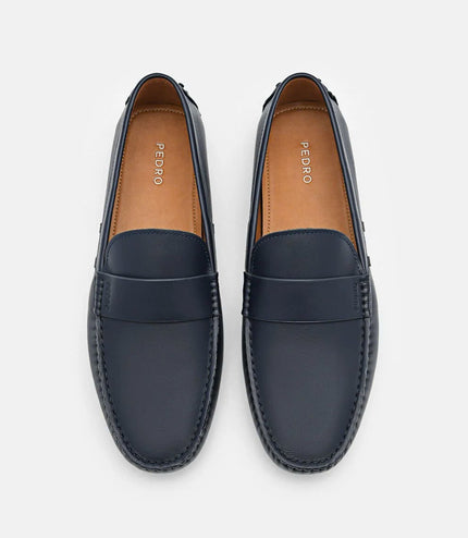 Leather Band Driving Shoes - Navy