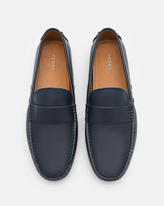 Leather Band Driving Shoes - Navy