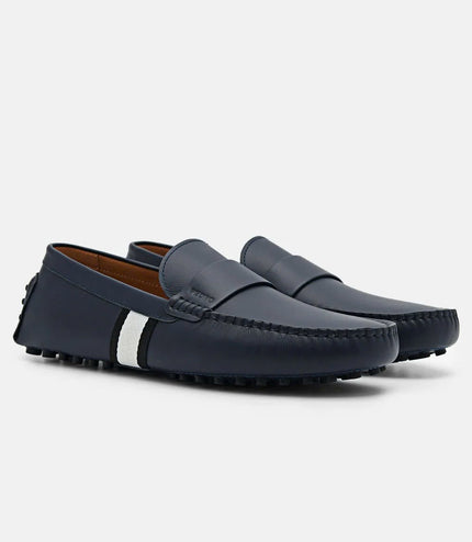 Leather Band Driving Shoes - Navy