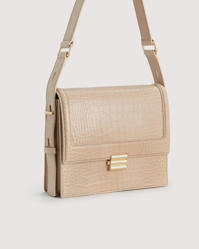 Boxy Embossed Leather Shoulder Bag