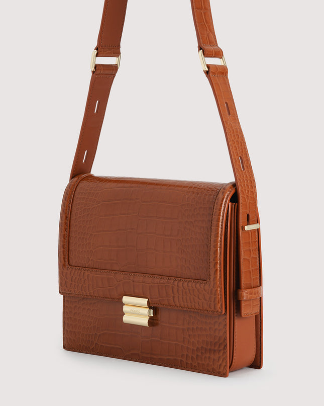 Boxy Embossed Leather Shoulder Bag
