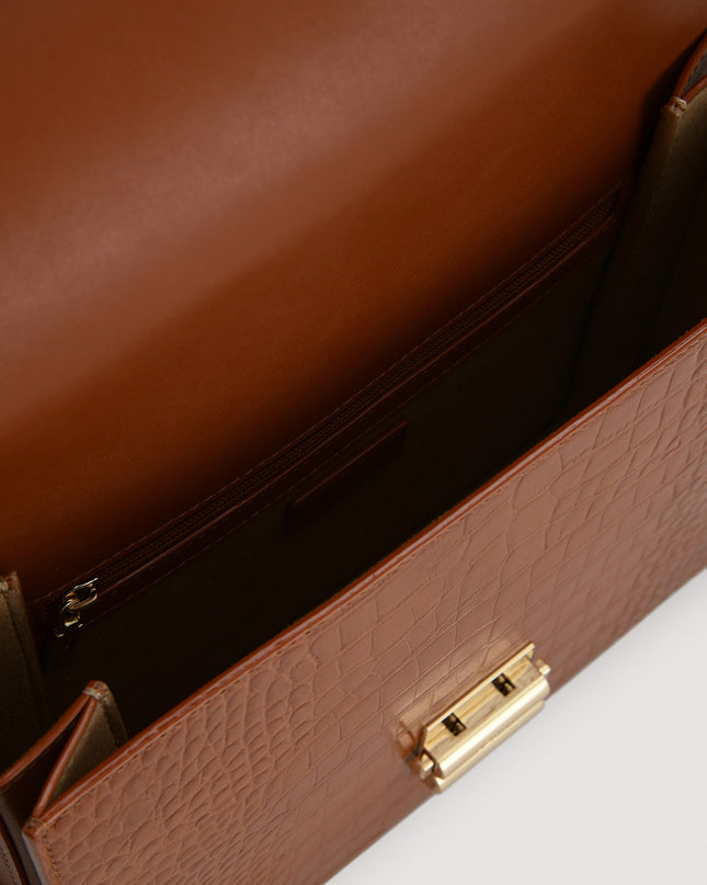 Boxy Embossed Leather Shoulder Bag