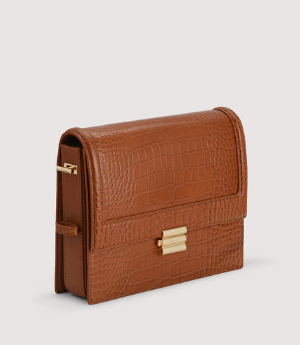 Boxy Embossed Leather Shoulder Bag