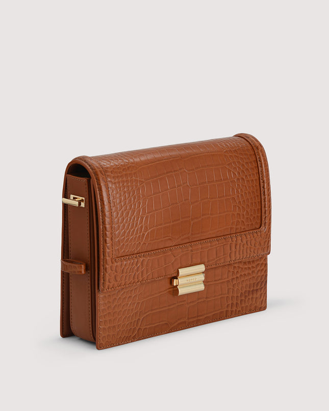 Boxy Embossed Leather Shoulder Bag