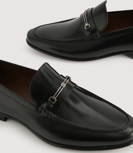 Leather Loafers with Silver Buckle