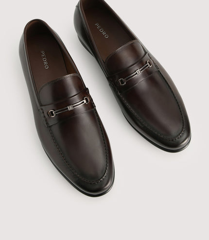 Leather Loafers with Silver Buckle
