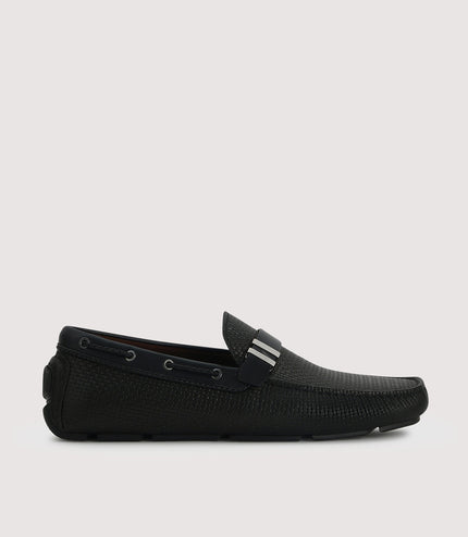 Embossed Buckled Leather Moccasin