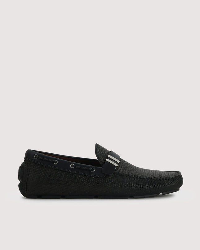 Embossed Buckled Leather Moccasin
