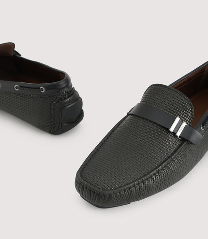 Embossed Buckled Leather Moccasin