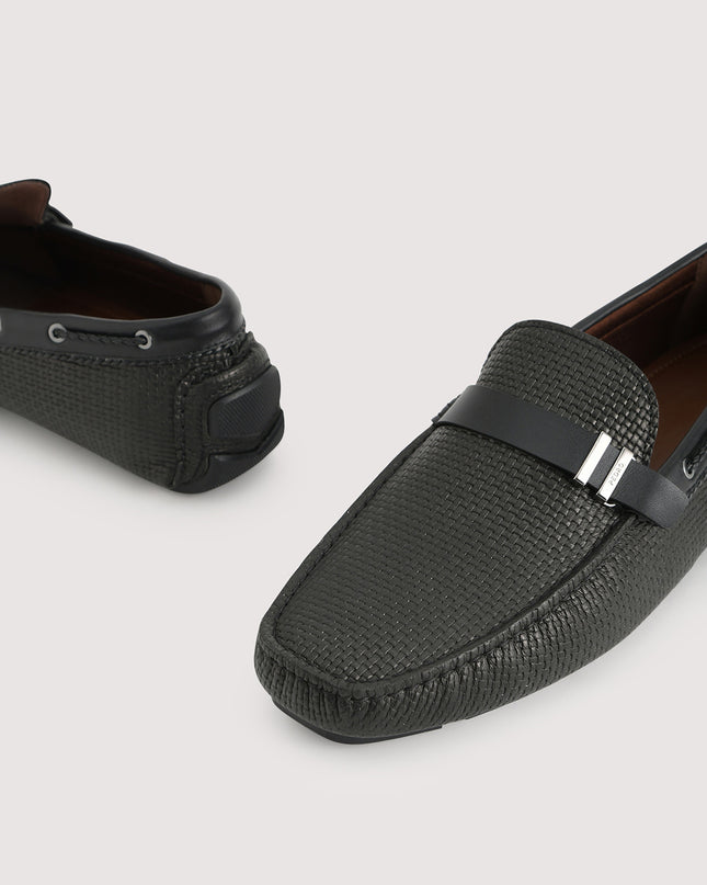 Embossed Buckled Leather Moccasin