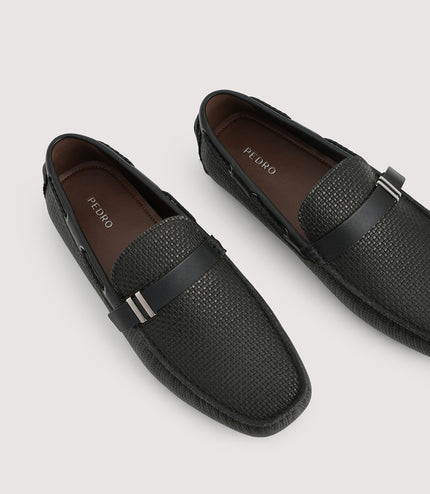Embossed Buckled Leather Moccasin