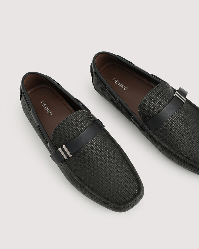 Embossed Buckled Leather Moccasin
