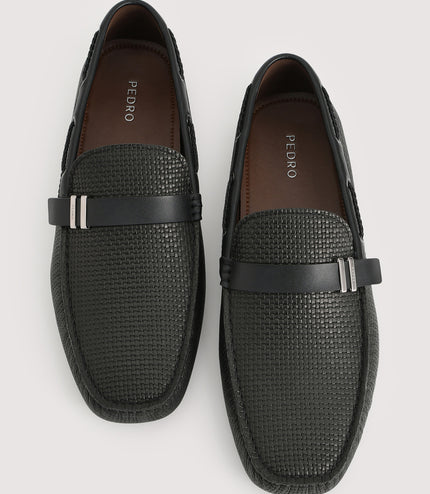 Embossed Buckled Leather Moccasin
