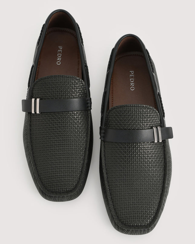 Embossed Buckled Leather Moccasin