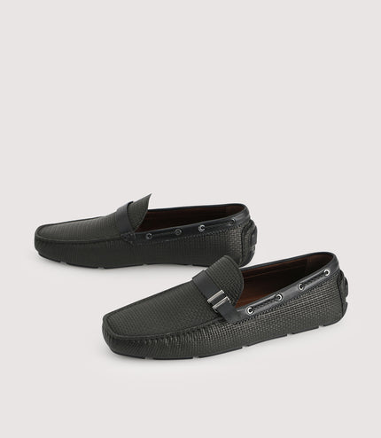 Embossed Buckled Leather Moccasin