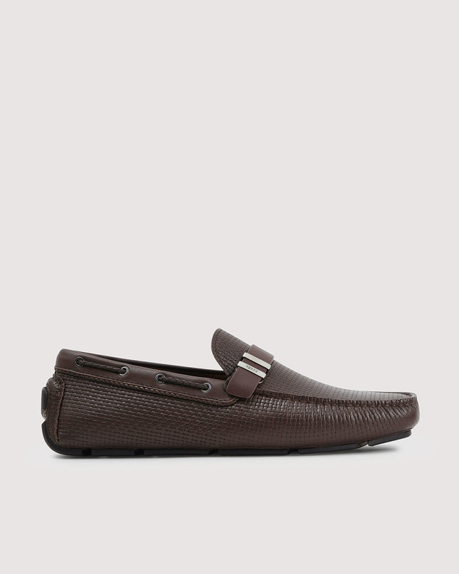 Embossed Buckled Leather Moccasin