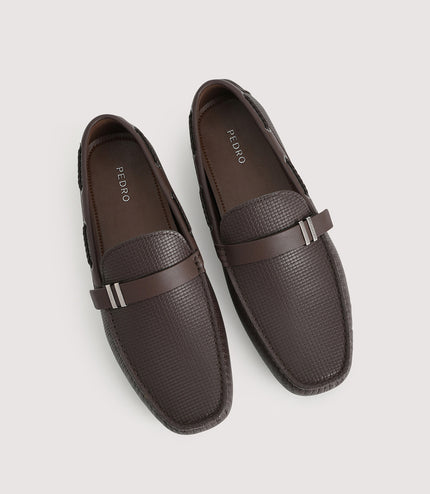 Embossed Buckled Leather Moccasin