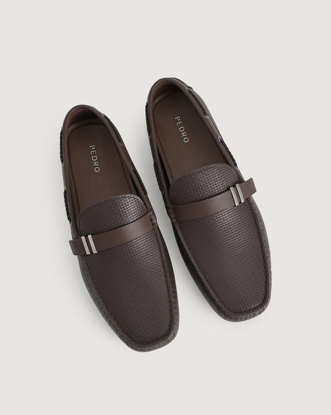 Embossed Buckled Leather Moccasin