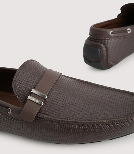 Embossed Buckled Leather Moccasin