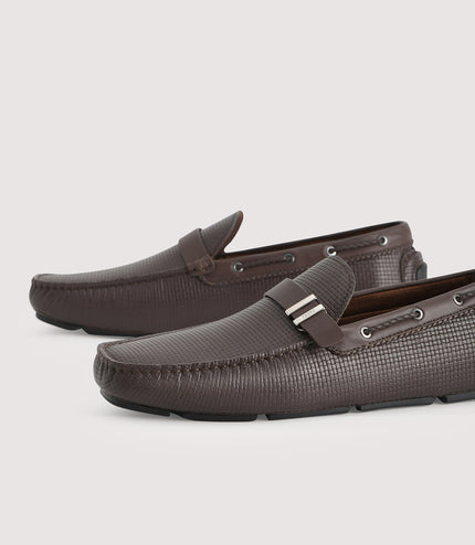 Embossed Buckled Leather Moccasin