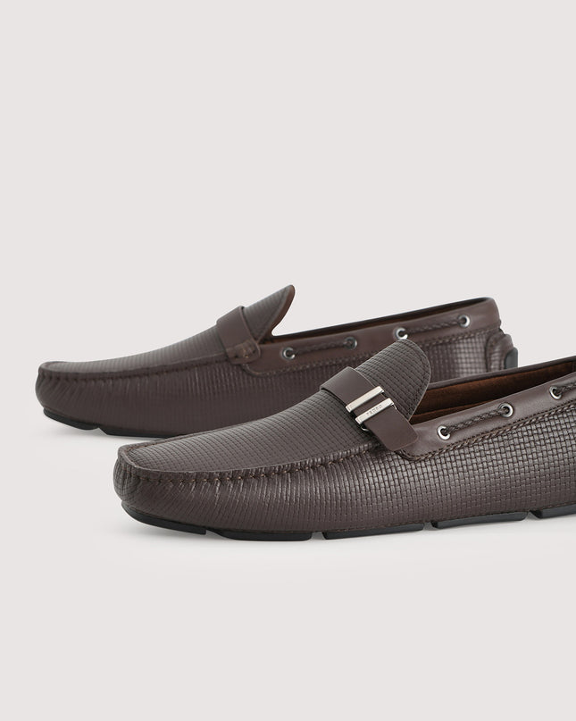 Embossed Buckled Leather Moccasin